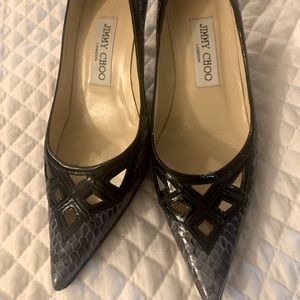 Jimmy Choo low heel, pointy toe w/intricate detail